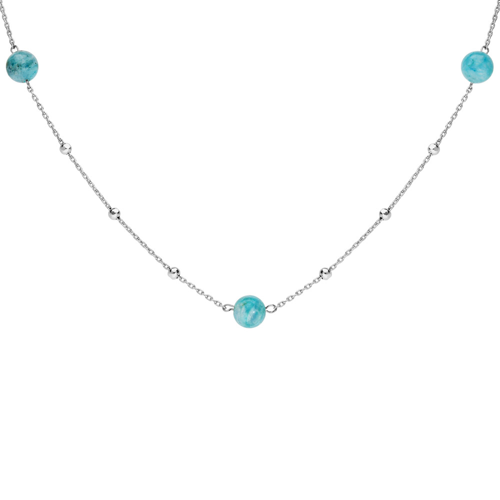 Collier en argent rhodi� avec perles bleu ciel 42+3cm - Vue 1