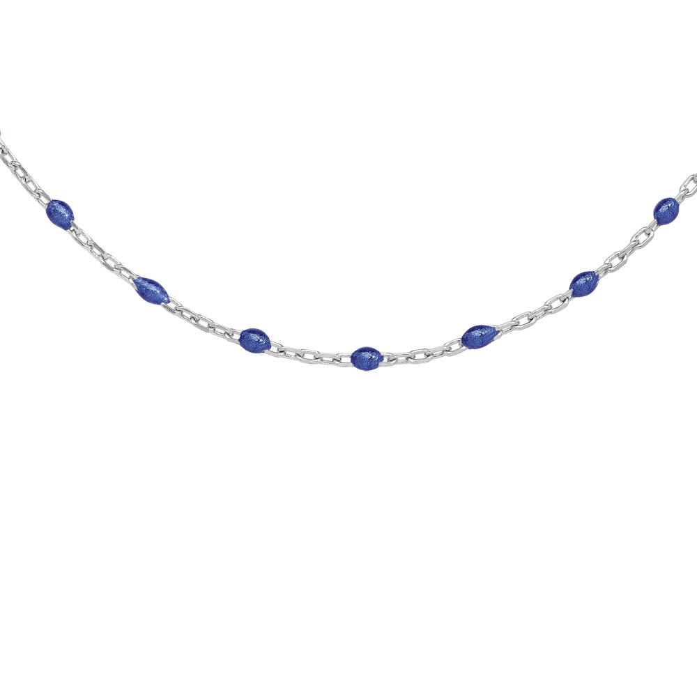 Collier en argent rhodi� avec perles bleues fonc� 40+5cm - Vue 1