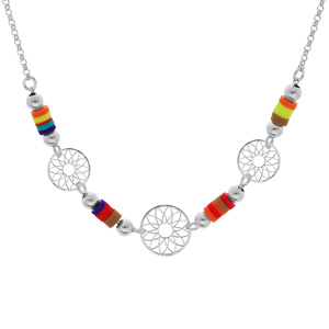 Collier en argent rhodi avec perles cocktail couleurs et pastilles mandalas 40+5cm - Vue 1