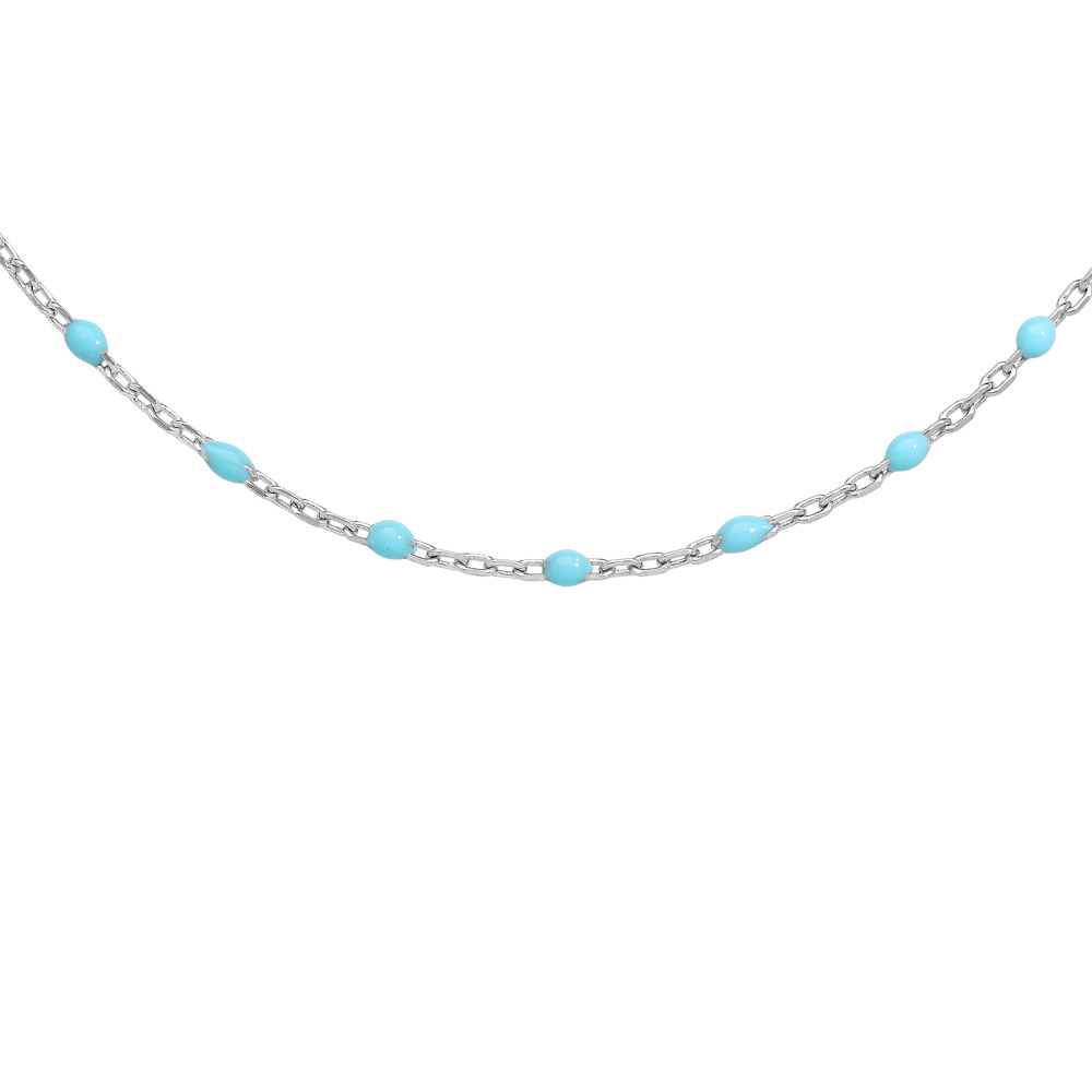 Collier en argent rhodi� avec perles couleur turquoise 40+5cm - Vue 1