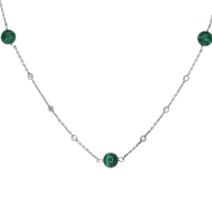 Collier en argent rhodi avec perles de Malachites vritable 42+3cm - Vue 1