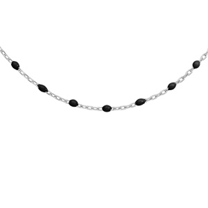 Collier en argent rhodi avec perles noires 40+5cm - Vue 1