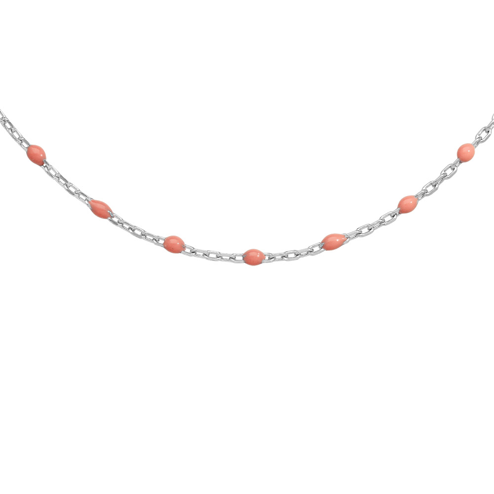 Collier en argent rhodi� avec perles roses 40+5cm - Vue 1