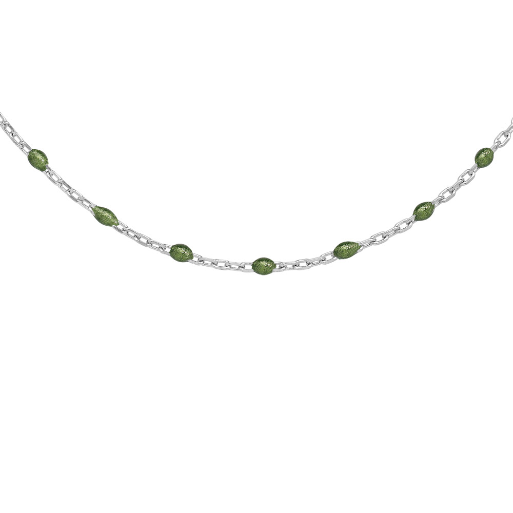 Collier en argent rhodi� avec perles vertes 40+5cm - Vue 1