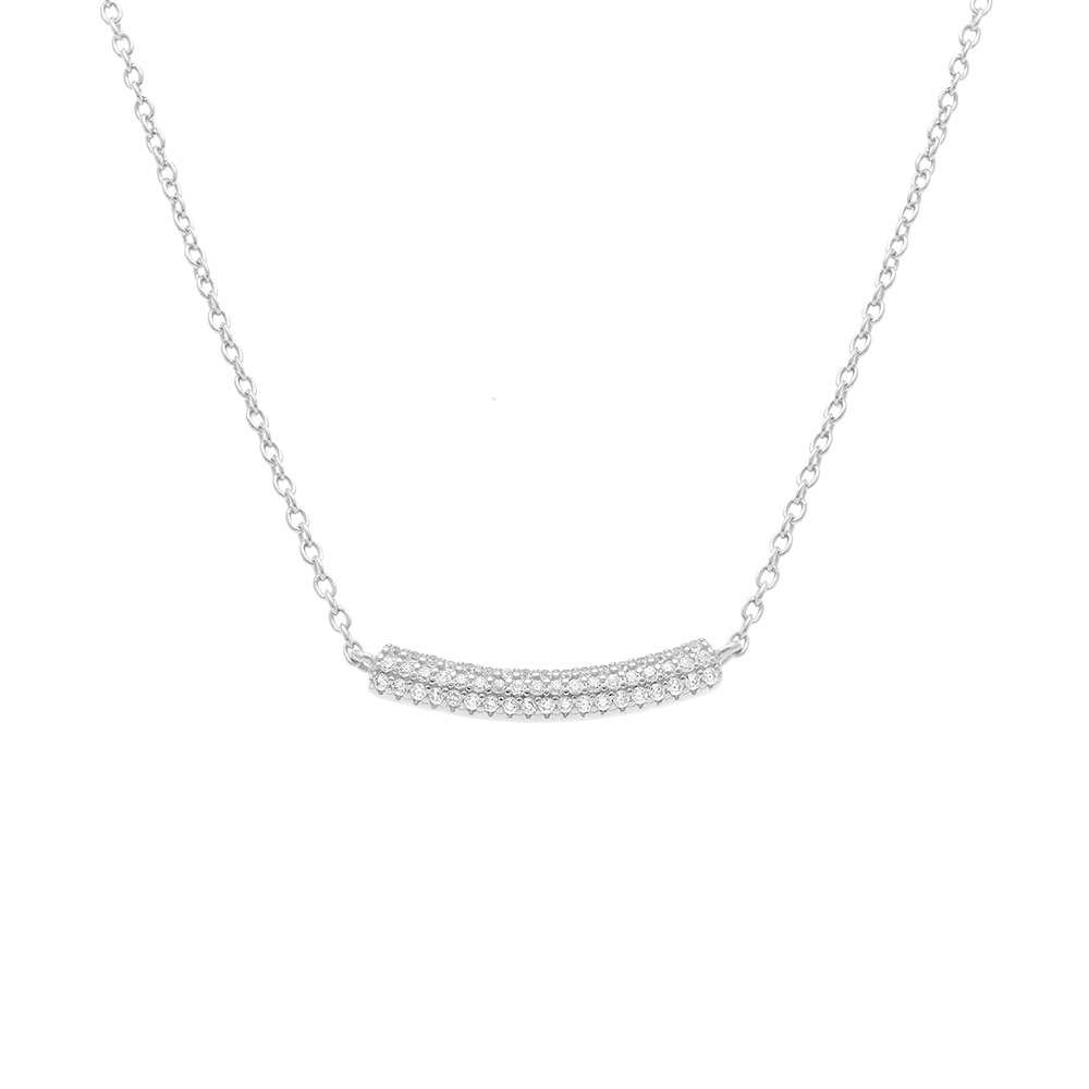 Collier en argent rhodi� barre incurv�e pav� d\'oxydes blancs - 42+3cm - Vue 1