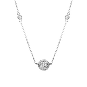 Collier en argent rhodi boule avec oxydes blancs - 38+5cm - Vue 1