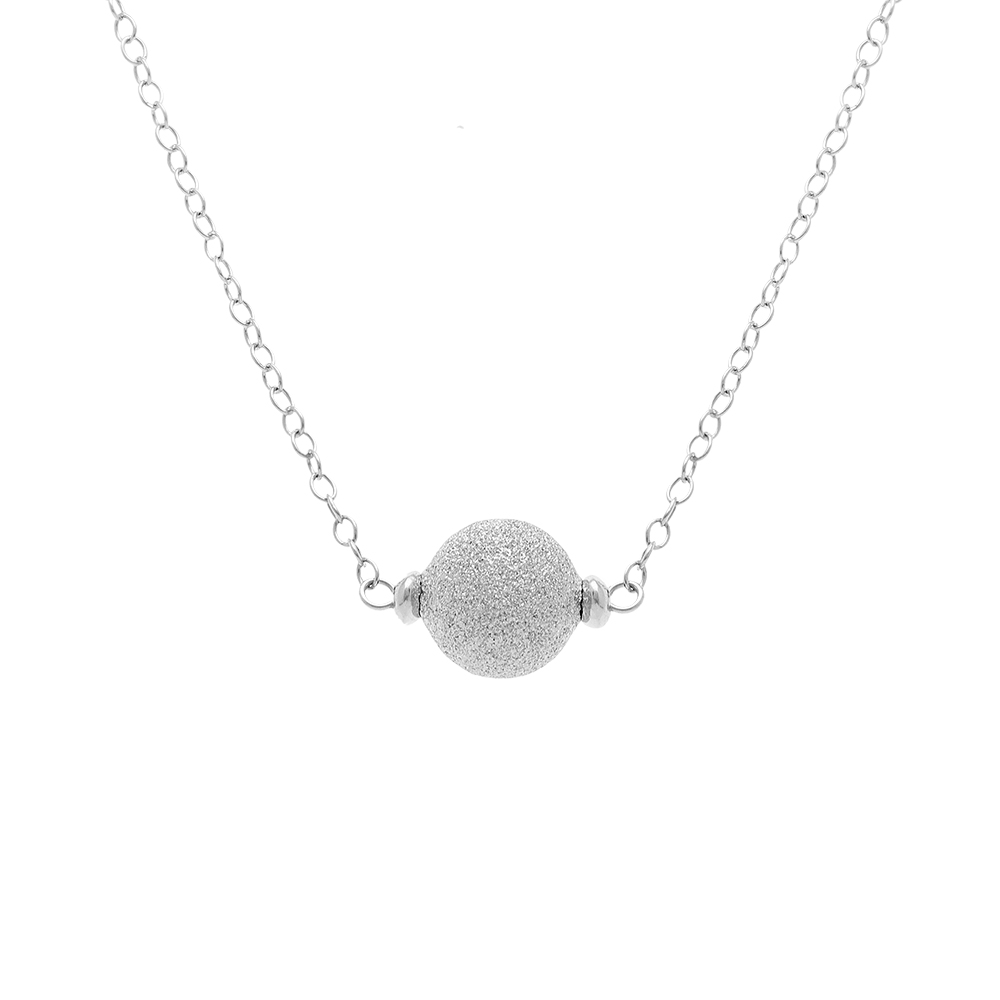 Collier en argent rhodi� boule givr�e - 38+5cm - Vue 1