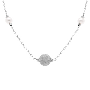 Collier en argent rhodié boule givrée et perles blanches - 38+5cm - Vue 1
