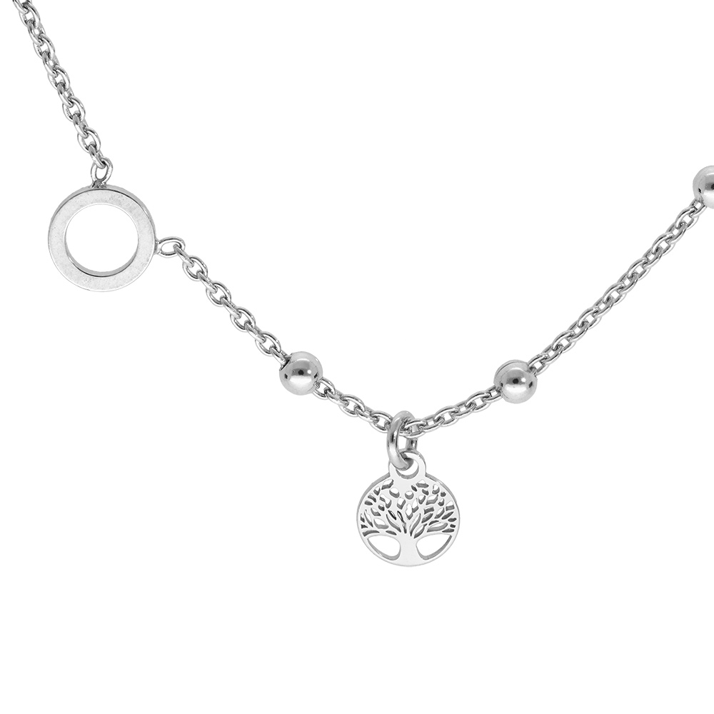 Collier en argent rhodi� boules avec 1 cercle et pampille arbre de vie 42+3cm - Vue 1
