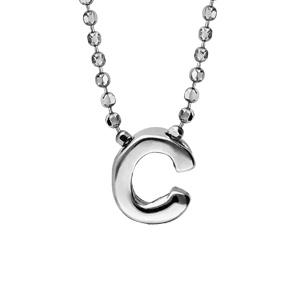 Collier en argent rhodié boules avec pendentif initiale \