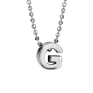 Collier en argent rhodié boules avec pendentif initiale \