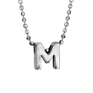 Collier en argent rhodié boules avec pendentif initiale \