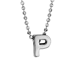 Collier en argent rhodié boules avec pendentif initiale \
