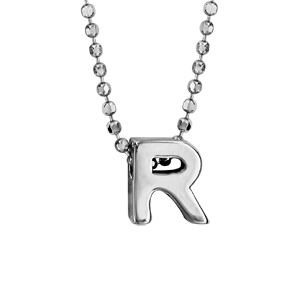 Collier en argent rhodié boules avec pendentif initiale \