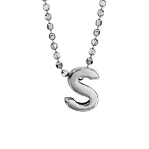 Collier en argent rhodié boules avec pendentif initiale \