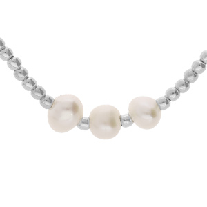 Collier en argent rhodi boules avec perles de culture d\'eau douce blanches 42+3cm - Vue 1