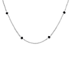Collier en argent rhodié boules perles de verre facettées noires 70+10cm - Vue 1