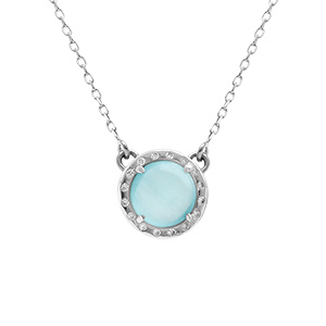 Collier en argent rhodi� cabochon bleu ciel - 40 +5 cm
