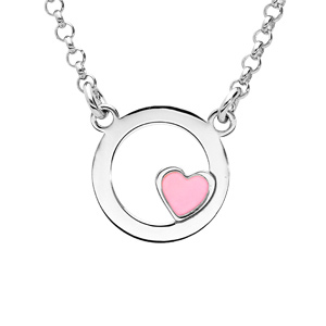 Collier en argent rhodi cercle avec petit coeur rose 35+5cm - Vue 1