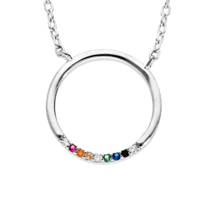 Collier en argent rhodi cercle avec rail de pierres multi couleurs 42+3cm - Vue 1