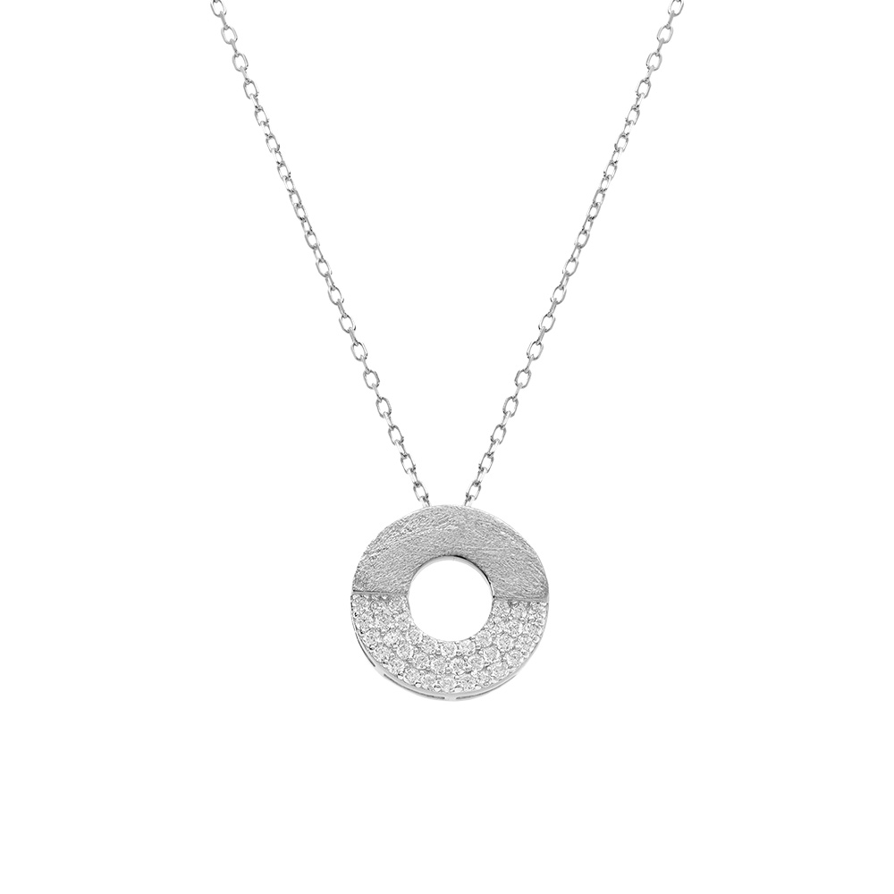 Collier en argent rhodi� cercle d\'oxydes blancs sertis et granit� - 38+5cm - Vue 1