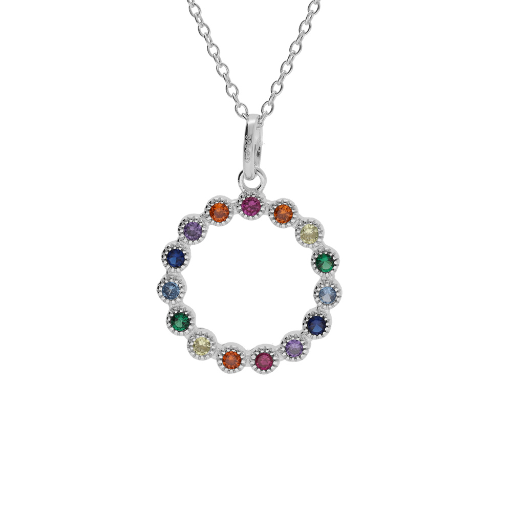 Collier en argent rhodi� cercle oxydes multi couleurs 42+3cm - Vue 1