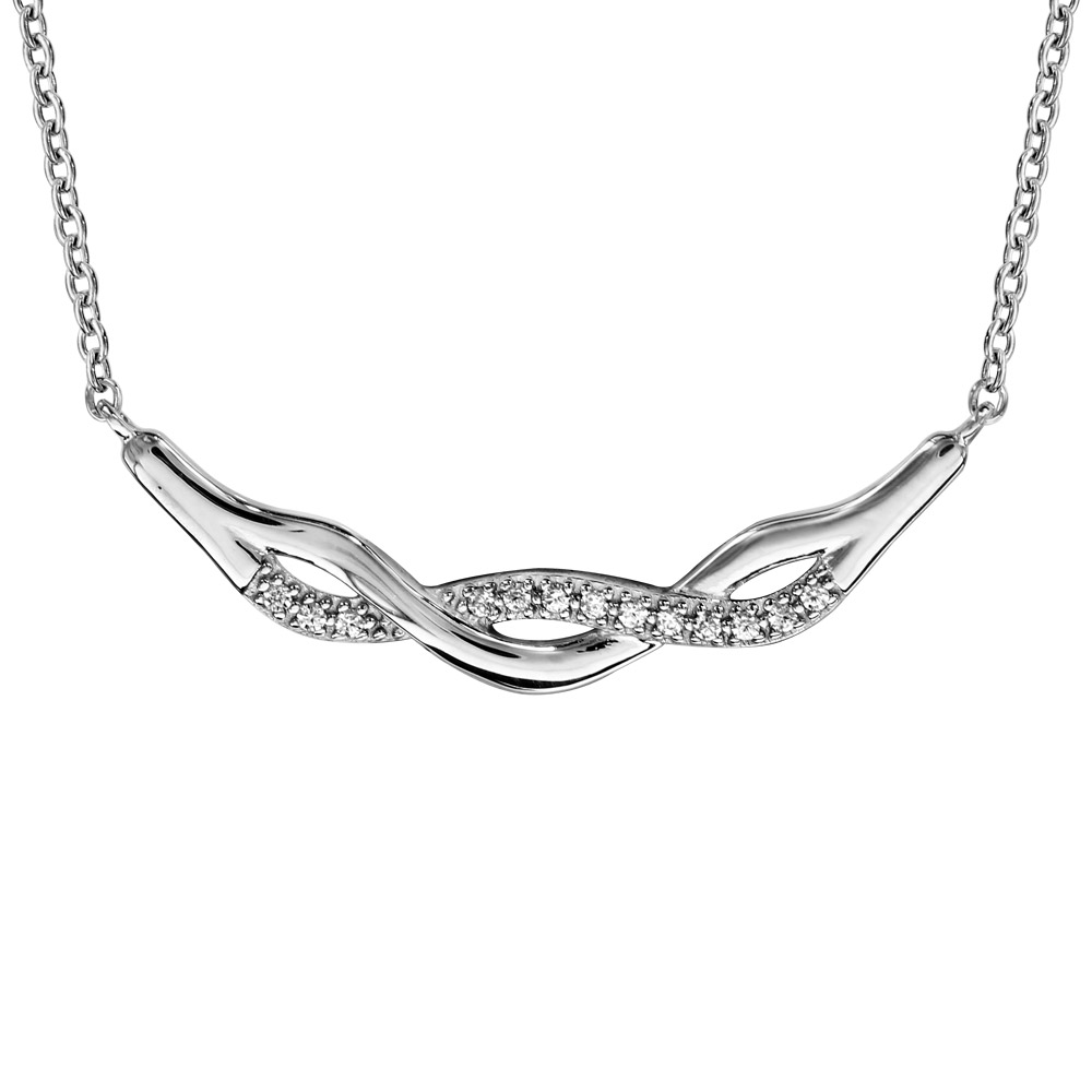Collier en argent rhodi� cha�ne avec au milieu torsade faite avec 1 brin lisse et 1 rail d\'oxydes blancs sertis - longueur 42cm + 3cm de rallonge - Vue 1