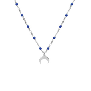 Collier en argent rhodi chane avec boules couleur bleu fonc avec pendentif demi lune 40+5cm - Vue 1