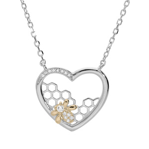 Collier en argent rhodi chane avec coeur et motif abeille 40+3cm - Vue 1
