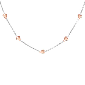 Collier en argent rhodi chane avec coeurs dors rose - longueur 42cm + 3cm de rallonge - Vue 1