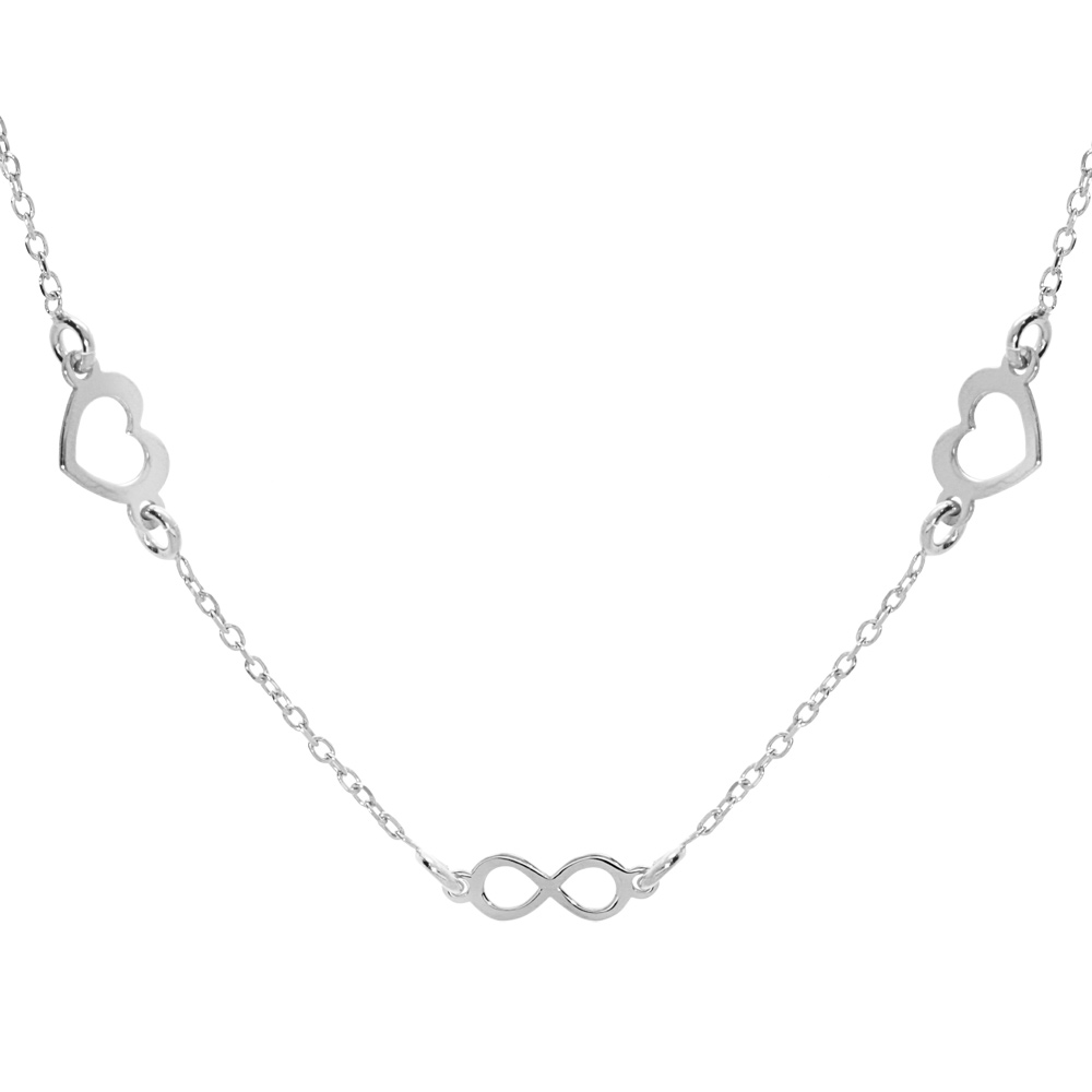 Collier en argent rhodi� cha�ne avec coeurs et infinis 42+3cm - Vue 1