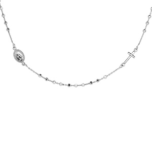 Collier en argent rhodi chane avec croix et mdaille religieuse longueur 43,5cm - Vue 1