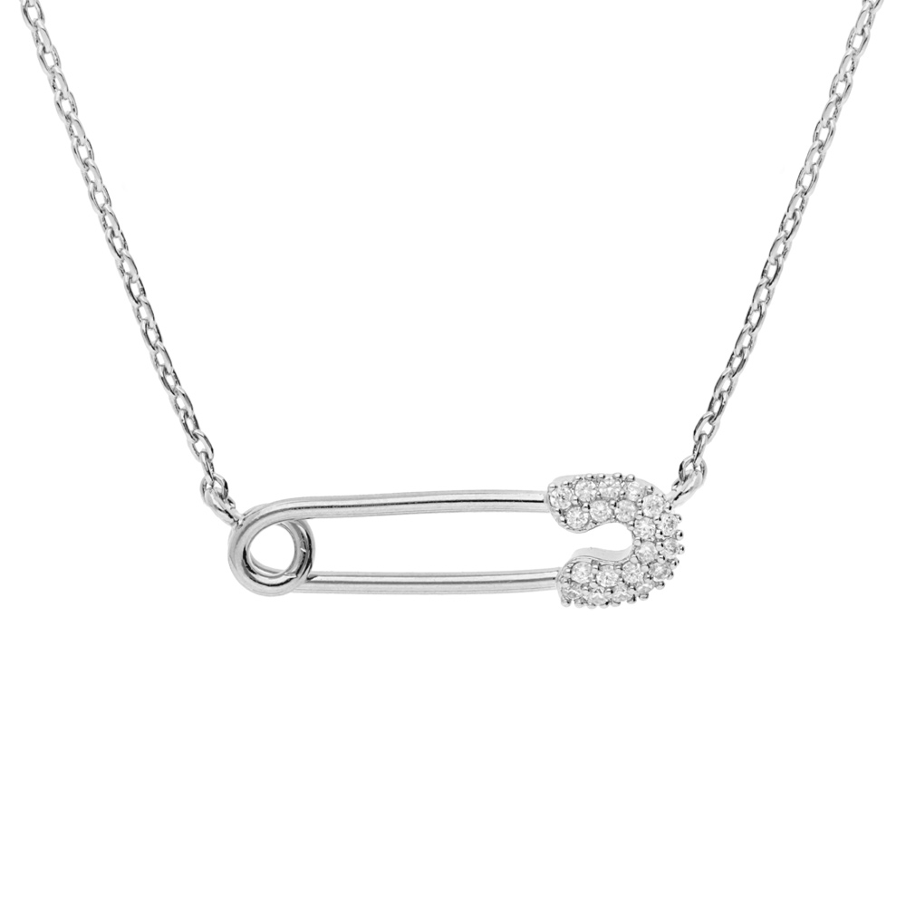 Collier en argent rhodi chane avec pingle  nourrice oxydes blancs sertis 39,5+5cm - Vue 1