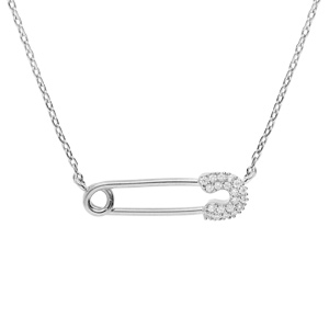 Collier en argent rhodi chane avec pingle  nourrice oxydes blancs sertis 39,5+5cm - Vue 1