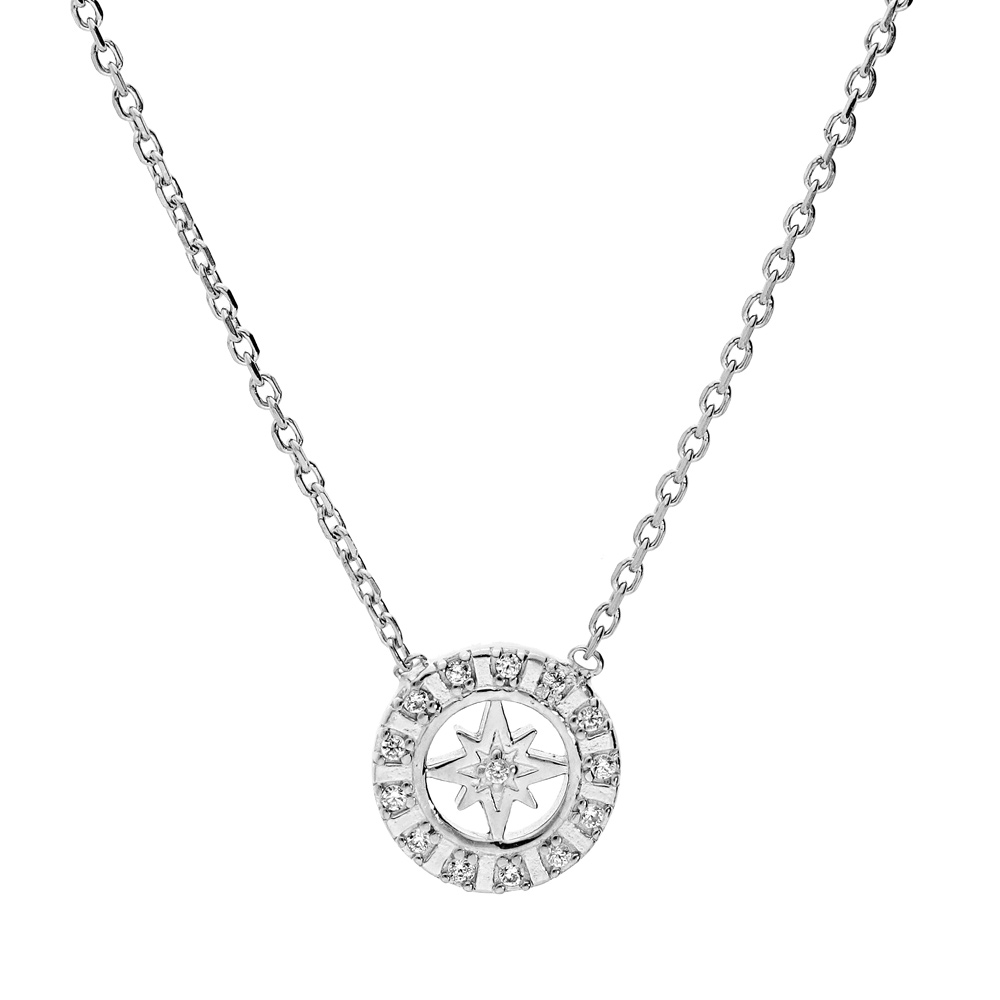 Collier en argent rhodi� cha�ne avec �toile du nord oxydes blancs sertis 38+4cm - Vue 1