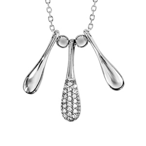 Collier en argent rhodi chane avec 3 massues, 2 lisses et l\'autre avec base lisse et arrondi pav d\'oxydes blancs sertis au milieu - longueur 42cm + 5cm de rallonge - Vue 1