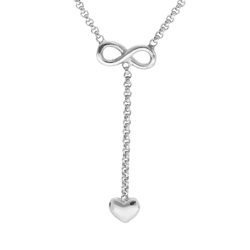 Collier en argent rhodi� cha�ne avec motif infini et coeur forme y 42+3cm - Vue 1
