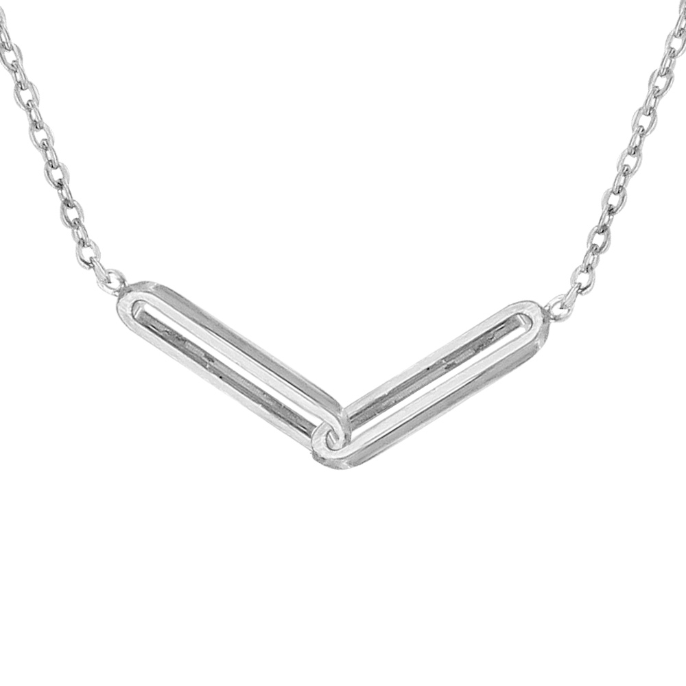 Collier en argent rhodi� cha�ne avec motif rectangulaire 40+5cm - Vue 1