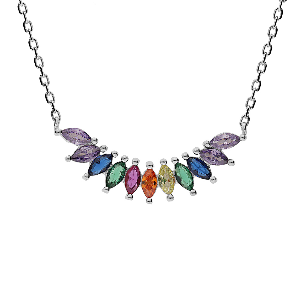 Collier en argent rhodi chane avec navettes d\'oxydes multicouleur 42+3cm - Vue 1