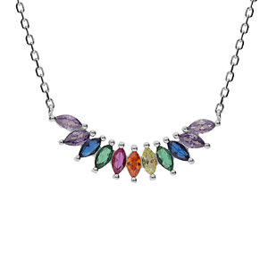 Collier en argent rhodi chane avec navettes d\'oxydes multicouleur 42+3cm - Vue 1