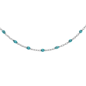 Collier en argent rhodi chane avec olives couleur bleu transparent 40+5cm - Vue 1