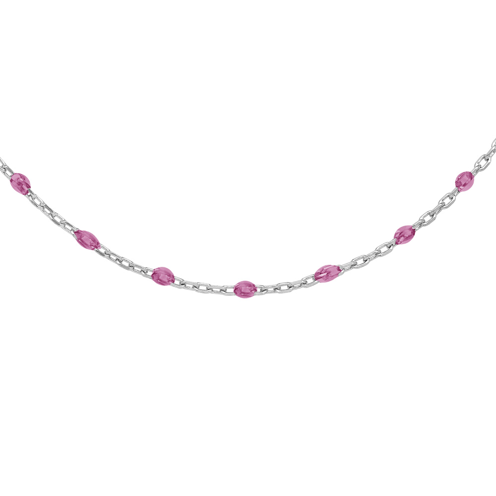 Collier en argent rhodi� cha�ne avec olives couleur framboise translucide 40+5cm - Vue 1