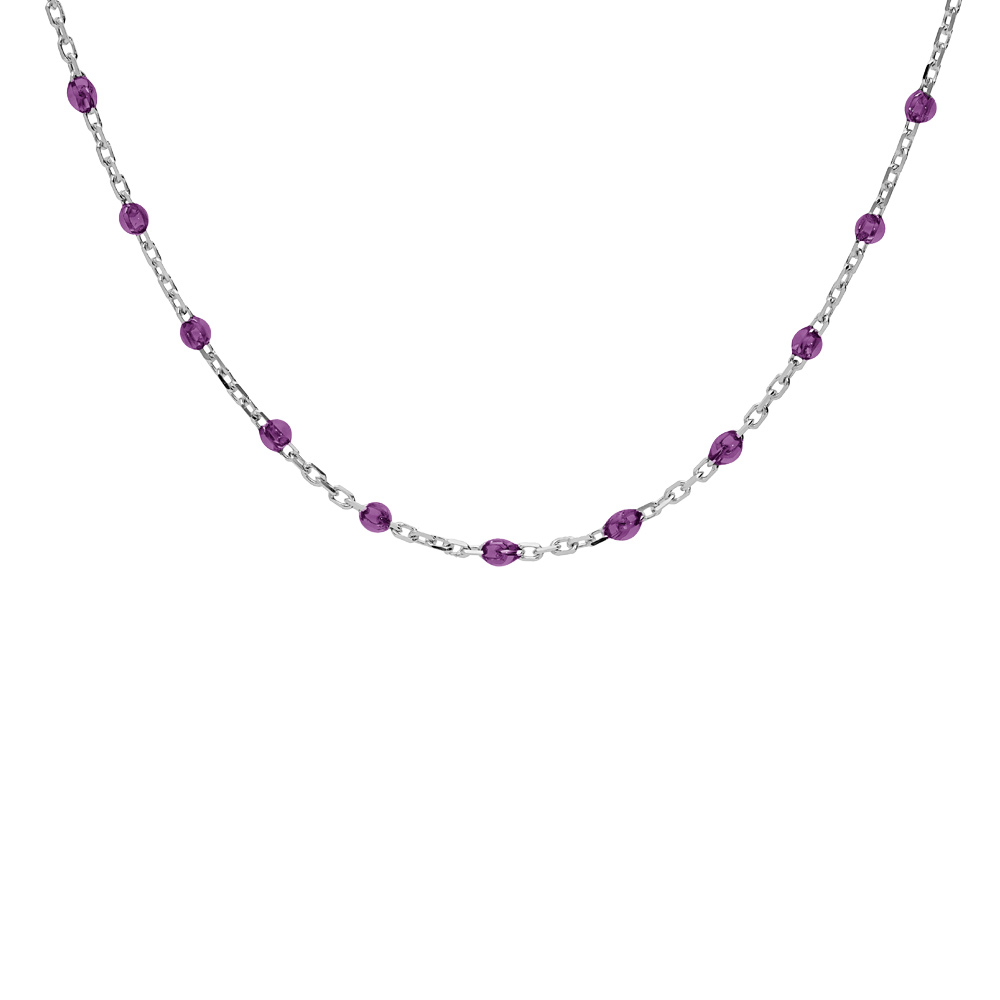 Collier en argent rhodi� cha�ne avec olives couleur violet transparent 40+5cm - Vue 1