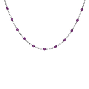 Collier en argent rhodi chane avec olives couleur violet transparent 40+5cm - Vue 1