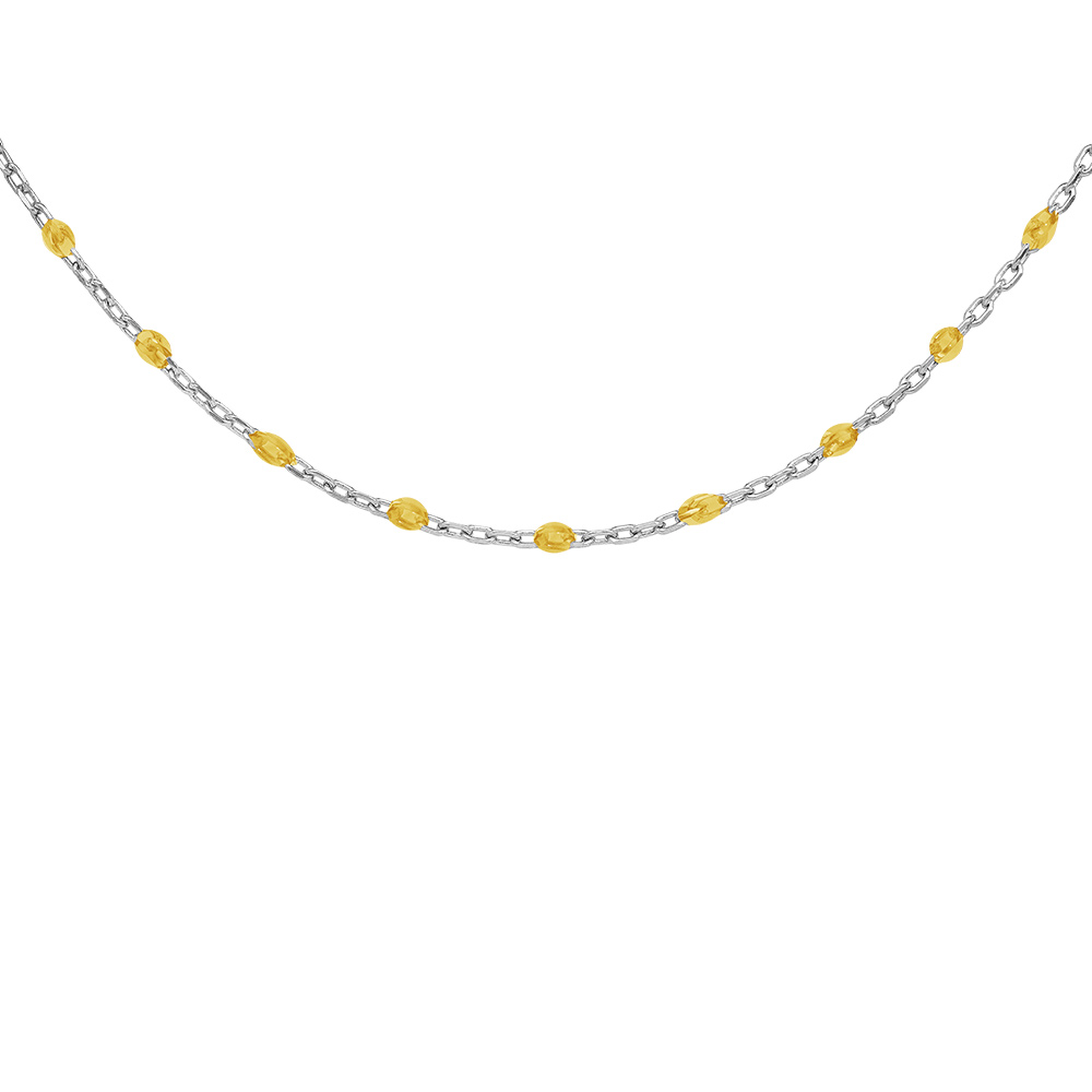 Collier en argent rhodi� cha�ne avec olives jaunes translucide 40+5cm - Vue 1