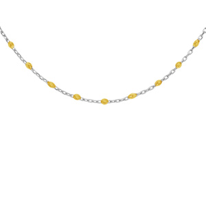 Collier en argent rhodi chane avec olives jaunes translucide 40+5cm - Vue 1