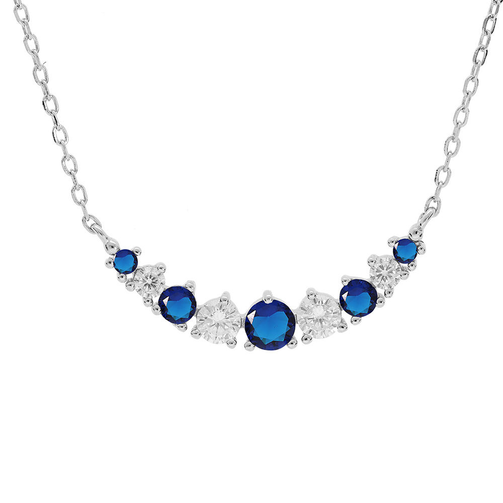 Collier en argent rhodi� cha�ne avec oxydes blancs et bleus sertis 42+3cm - Vue 1