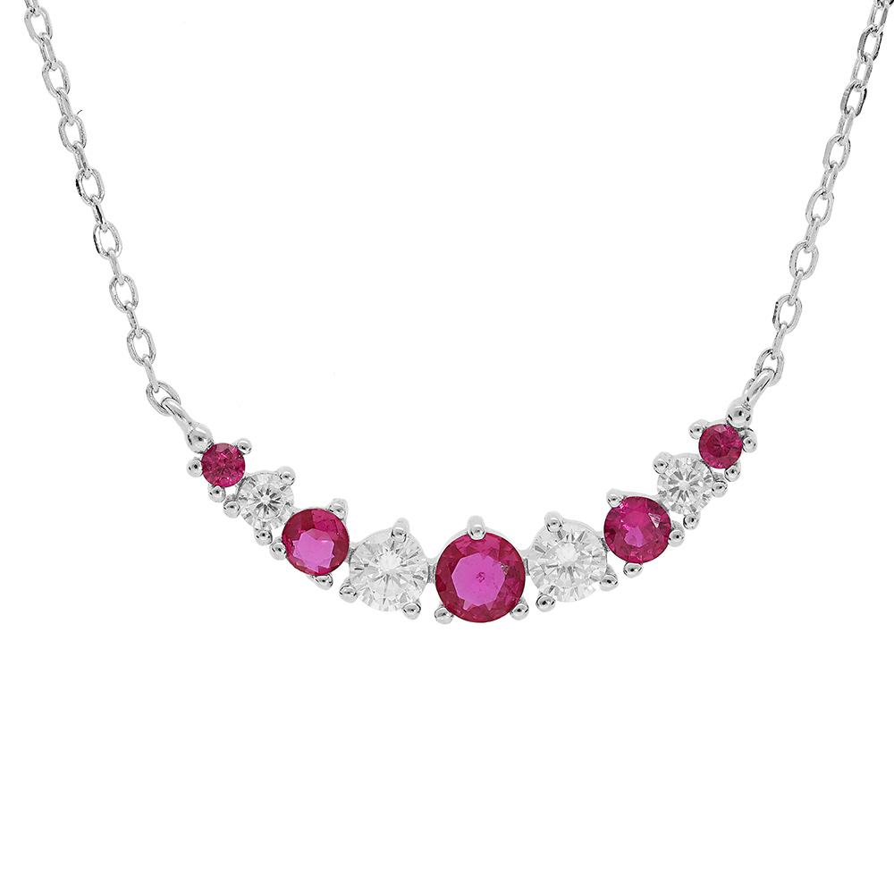 Collier en argent rhodi� cha�ne avec oxydes blancs et fushia sertis 42+3cm - Vue 1