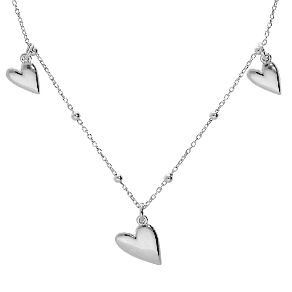 Collier en argent rhodi� cha�ne avec pampilles 3 coeurs 40+5cm - Vue 1
