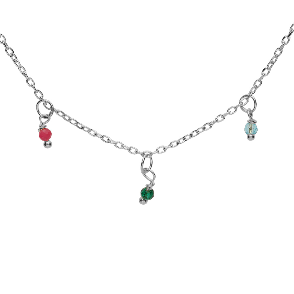 Collier en argent rhodi� cha�ne avec pampilles empierr�es multi couleurs 40+5cm - Vue 1
